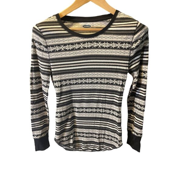 Old Navy Black Gray Patterned Waffle Texture Long Sleeve Pajama Top Sz M - Picture 1 of 8